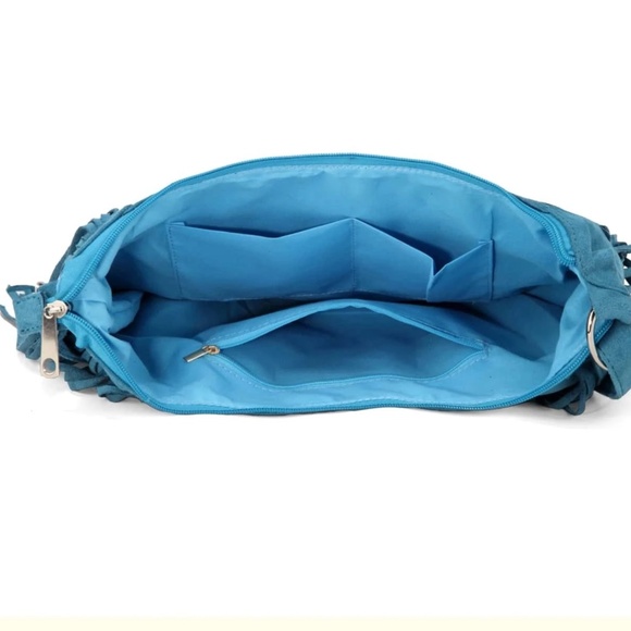 Western Vegan Suede Zipper Fringe Hobo shoulder Bag - Picture 10 of 10